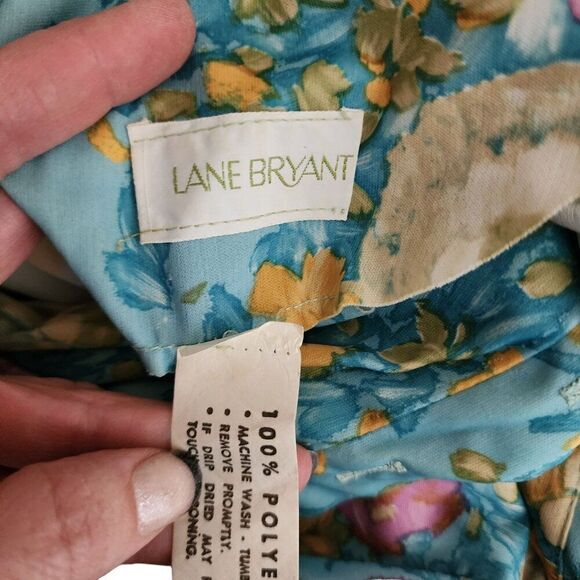 Vintage 70s Lane Bryant 2 Pce Skirt Blouse Shirt Set Womens 2XL Blue Floral Poly - Picture 5 of 6